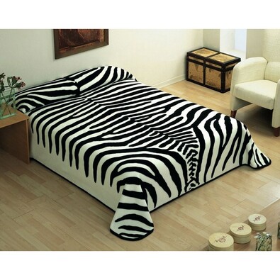 Španělská deka Piel Zebra, černá, 220 x 240 cm, bílá + černá