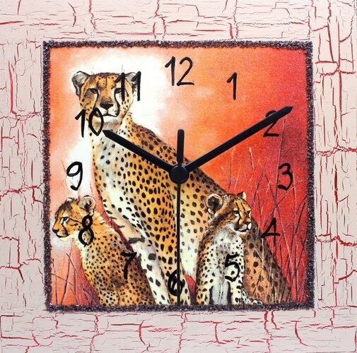 Nástěnné hodiny gepardí rodinka