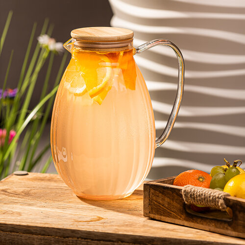 4Home Stekleni vrč Hot&amp;Cool Juicy z bambusovimpokrovom, 1,5 l