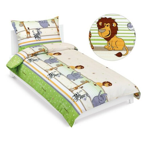 Bellatex Kinder-Krepp-Bettwäsche Safari Grün, 140 x 200, 70 x 90 cm