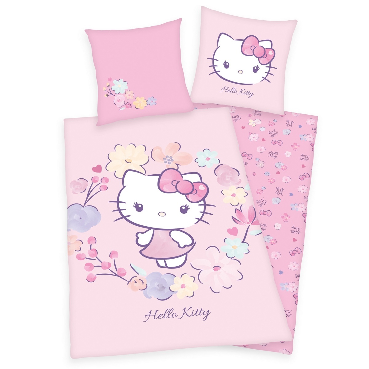 Lenjerie de pat din bumbac pentru copii Hello Kitty, 140 x 200 cm, 70 x 90 cm e4home.ro
