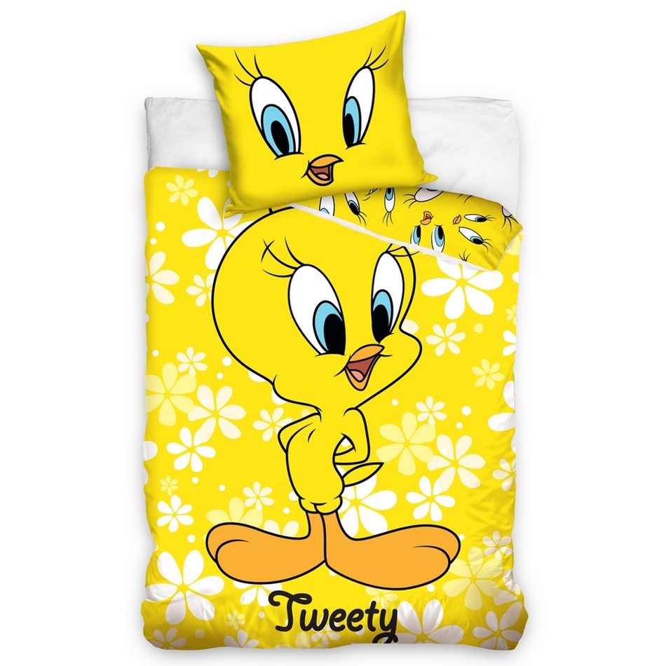 Lenjerie de pat din bumbac, pentru copii, Tweety, galben, 100 x 135 cm, 40 x 60 cm