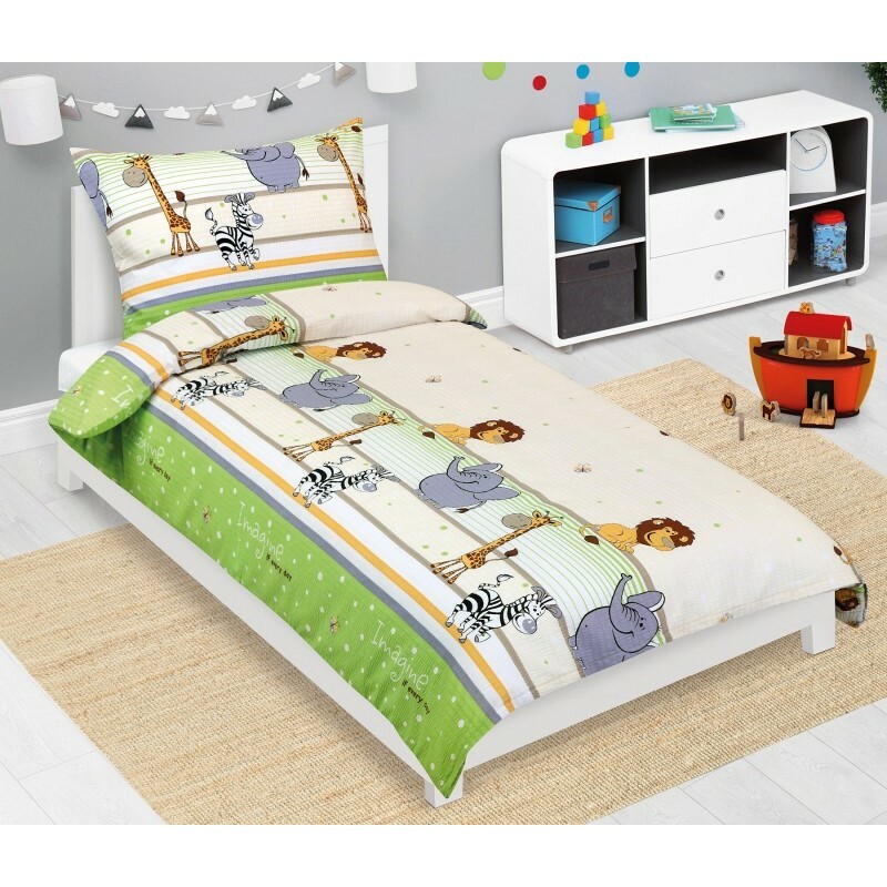 Bellatex Pościel dziecięca z krepy Safari zielona,140 x 200, 70 x 90 cm