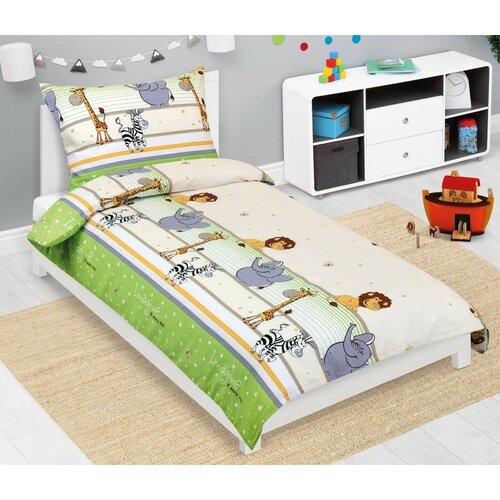 Bellatex Kinder-Krepp-Bettwäsche Safari Grün, 140 x 200, 70 x 90 cm