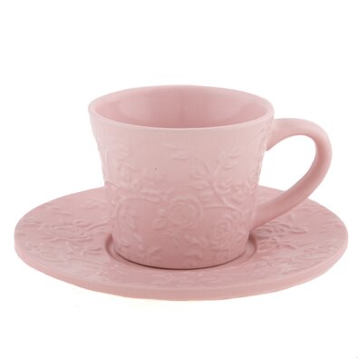Filiżanka ceramiczna z talerzykiem różowy kwiat 180 ml