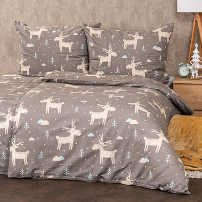 4Home Flanelno posteljno perilo Veseli severnijelen , 220 x 200 cm, 2 kosa 70 x 90 cm