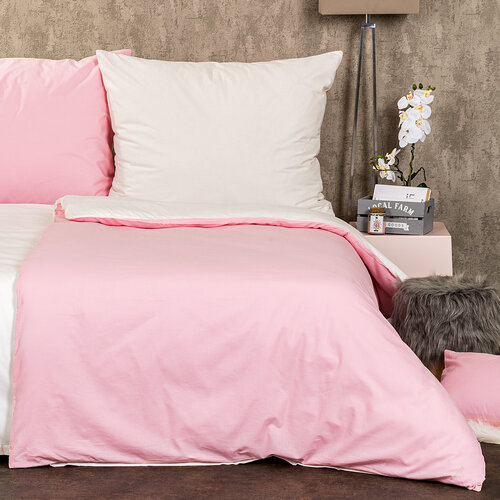 Lenjerie de pat din bumbac Doubleface fildeș / roz, 220 x 200 cm, 2 buc. 70 x 90 cm