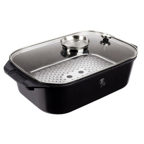 Berlinger Haus Bräter mit Rost und Aromadeckel Granit Diamond Line, 34,5 x 24,5 cm