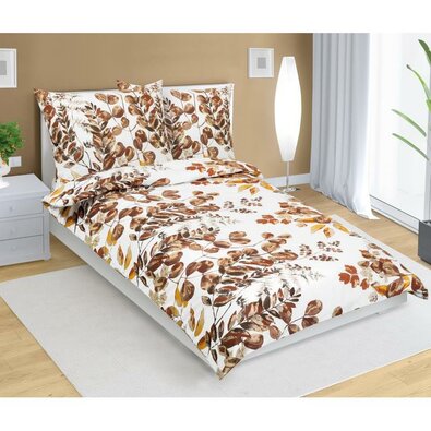 Bellatex Бавовняна постільна білизна Листя коричневий, 140 x 220 см, 70 x 90 см