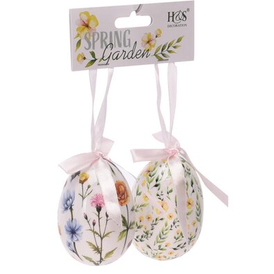 Velikonoční závěsná dekorace Floral Eggs 2 ks, bílá