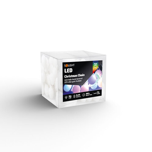 Solight LED vianočná reťaz farebné guľôčky, 20x LED, 2 m, 2x AA