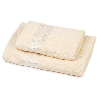 Zestaw Strook ręcznik i ręcznik kąpielowy śmietanowy, 70 x 140 cm, 50 x 100 cm