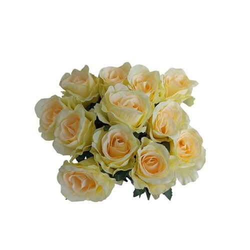 Kytica ruže krémová so zel. okraji, 12 ks, v. 65 cm