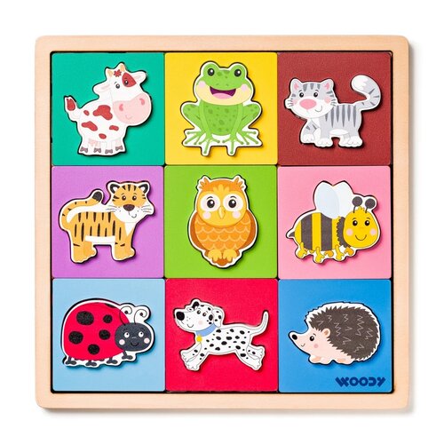 Woody Puzzle so zvieratkami, tvary-farba