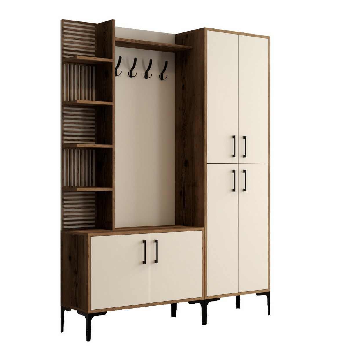 Vešiak s botníkom, policami a skriňou Viyana Walnut and Cream
