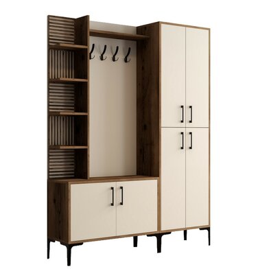 Wieszak z półką na buty, półkami i szafką Viyana Walnut and Cream