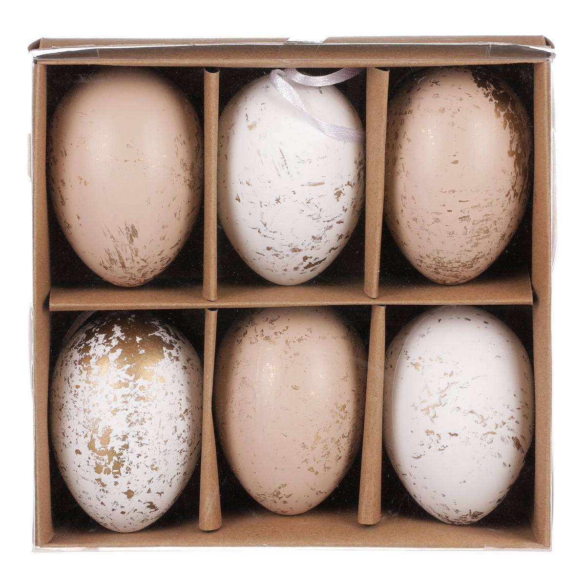 Levně Sada umělých velikonočních vajíček zlatě zdobených, hnědo-bílá, 6 ks