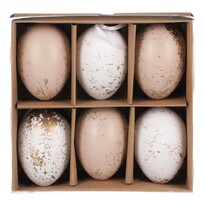 Zestaw sztucznych jajek wielkanocnych ozdobionych złotem, brązowo-biały, 6 szt.