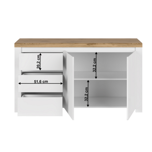 Komoda VILGO 2D3S, lesklá biela