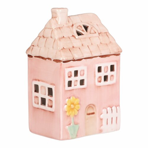 Căsuță din ceramică cu LED, 12 x 9 x 18 cm,primăvară, roz