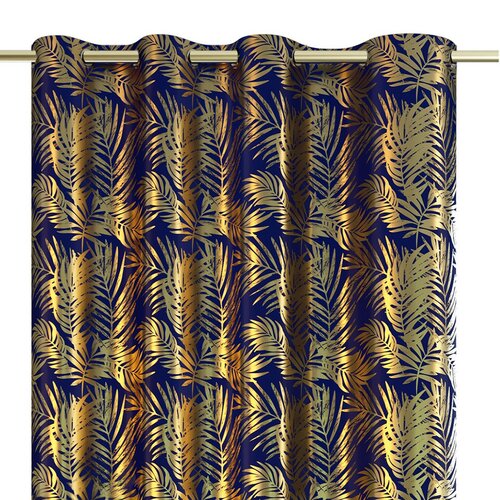 Restilo Záves Velvet Golden Leaves indigo, 140 x 245 cm