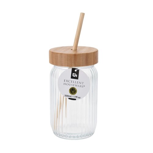EH Sklenice na nápoje s bambusovým víkem, 0,5 l
