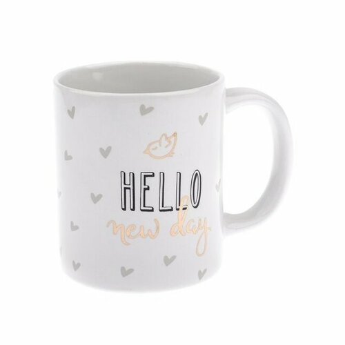 Porcelánový hrnček Hello so srdiečkami 320 ml, zltá