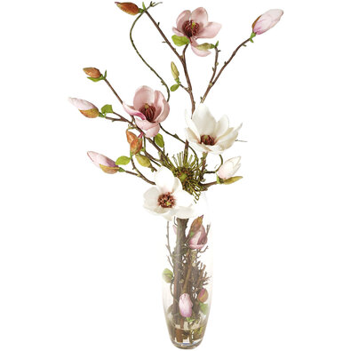 Kwiat sztuczny Magnolia w szklanym wazonie, 71 cm