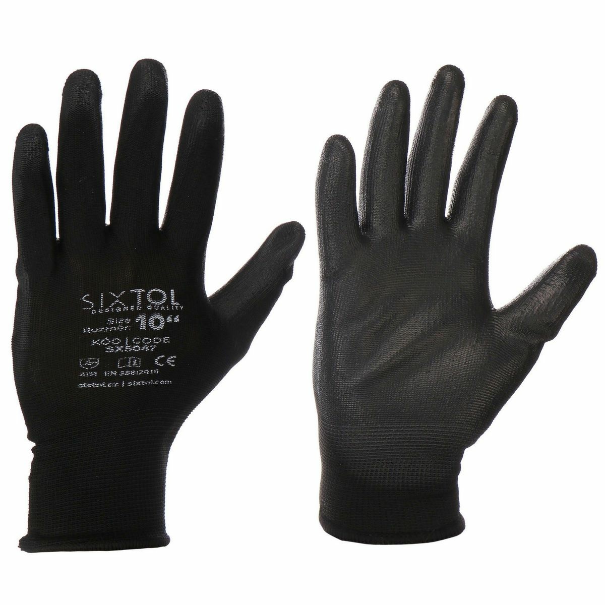 Sixtol Pracovní polyesterové rukavice GLOVE PE-PU 10 černá, velikost 10"