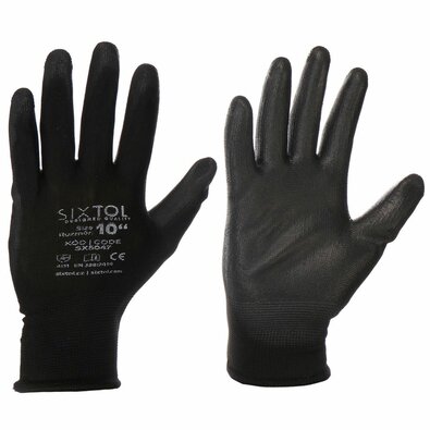 Робочі рукавички Sixtol GLOVE PE-PU 10 чорні,розмір 10"