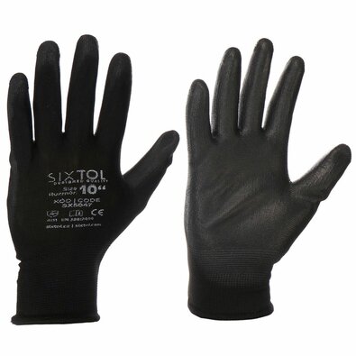 Sixtol Delovne poliestrske rokavice GLOVE PE-PU 10črne, velikost 10"