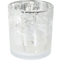 Świecznik na świeczkę tealight Ośnieżony las, biały, 7 x 8 cm