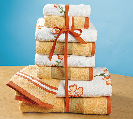 Froté ručníky s bordurou, bílá + oranžová