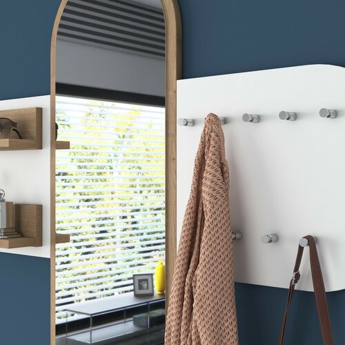 Fali akasztó tükörrel Pomi White and Walnut