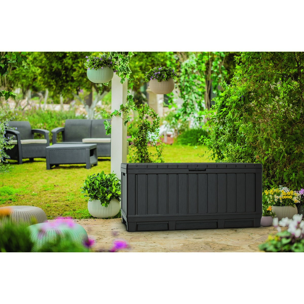 Keter Zahradní úložný box Kentwood šedá, 350 l, 128 x 59 x 54 cm - thumb (1)