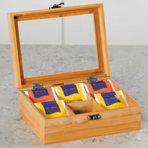 Kesper 58902 Organizator ceai bambus, 6 compartimente , 21,5 x 15 x 8,5 cm