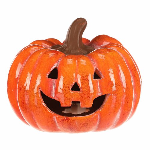 Jesenska LED dekoracija Buča z obrazom, 15 x 15 x12 cm, keramika