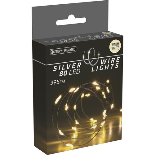 Drut świetlny Silver lights 80 LED, ciepła biała, 395 cm