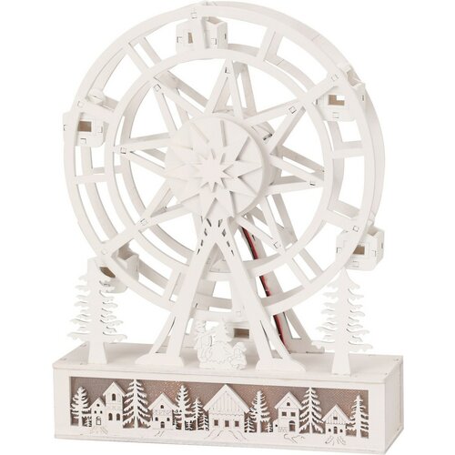 Decorațiune rotativă luminoasă de Crăciun Sate,4x LED, lemn