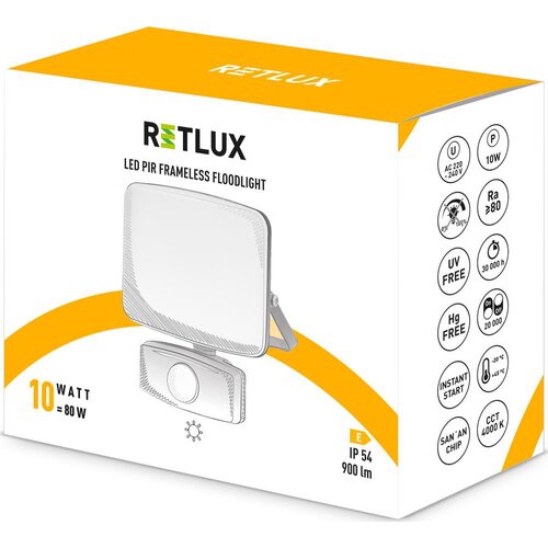 Retlux RSL 255 Reflektor LED z czujnikiem PIR, 119 x 134 x 63 mm, 10 W, 900 lm
