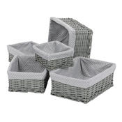 Set coșuri de răchită cu țesătură buline gri, 5 buc., 5 dimensiuni, 48 x 18 x 37 cm