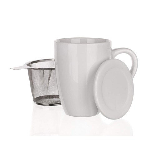 Baquet Hrnek s víčkem a nerezovým sítkem BONNET 350 ml, bílý