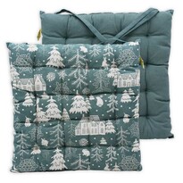 Pernă matlasată scaun de Crăciun Pădure de iarnă, verde, 40 x 40 cm