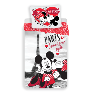 Pościel bawełniana Mickey and Minnie I love you Paris, 140 x 200 cm, 70 x 90 cm