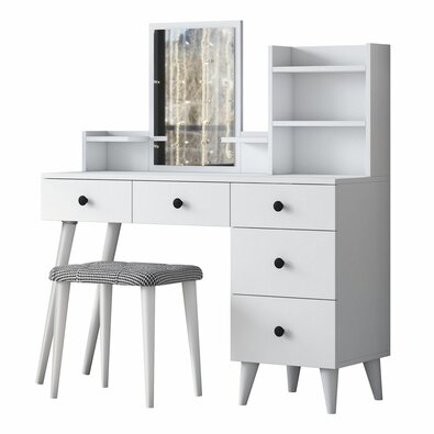 Masa de toaletă Bela White cu scaun