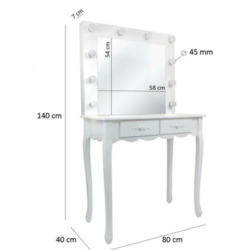 Kozmetický stolík so zrkadlom Vintage, 140 x 40 x 80 cm