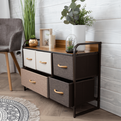 Komoda s látkovými zásuvkami HAZEL TYPE 4, hnedá