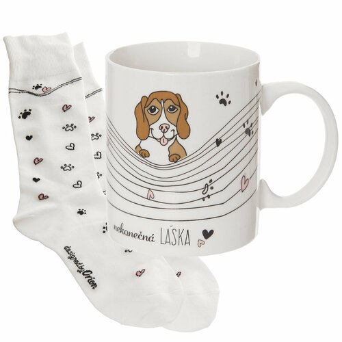 Orion Keramischer Becher Endless Love Hund, 0,35 l + Geschenk Socken