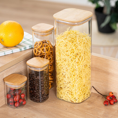 4Home Sklenená dóza na potraviny s vekom Bamboo, 2000 ml