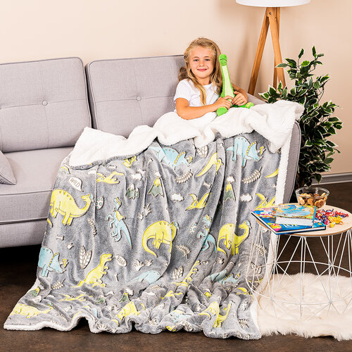 4Home Leuchtende Decke Lammfelloptik Dino, 150 x 200 cm